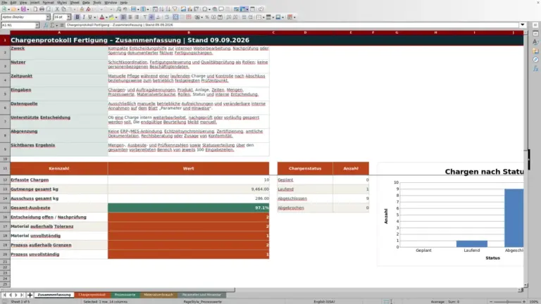 Vorschau: Chargenprotokoll Fertigung Excel – Vorlage 2026