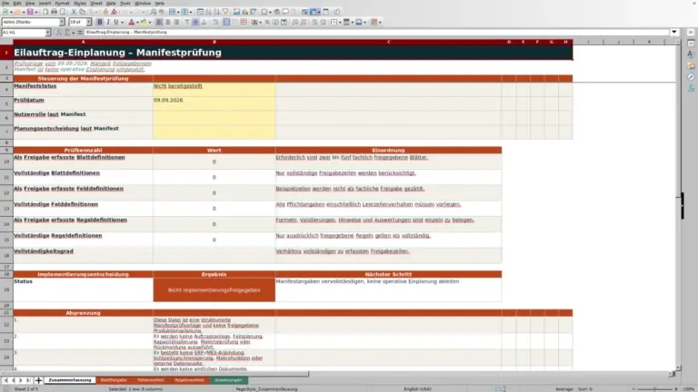 Vorschau: Eilauftrag-Einplanung mit Excel: Manifest prüfen