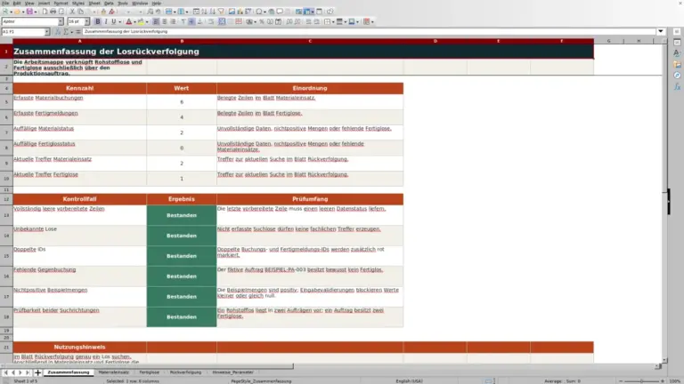 Vorschau: Losrückverfolgung Produktion Excel – Vorlage für Losgenealogie